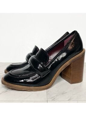 Franco Sarto Raven Black Patent Heeled Loafer 10M